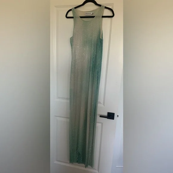 Self Portrait Green Contour Print Rhinestone Dress - Picture 4 of 17